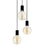 EGLO Suspension luminaire Pozueta à 3 lampes, supports ampoules suspendus, style vintage et industriel, acier noir, pour salon et table à manger, douille E27, Ø 34 cm