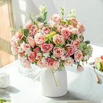 LESING Rose Artificielle en Soie avec Vase - Bouquet de Fleurs artificielles pour Mariage, Maison, Bureau, fête, décoration de Table (Rose)