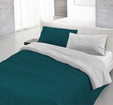 Italian Bed Linen CP-NC-Verde petr/Grigio chi – 1P Natural Color housse de couette double-face couleur unie avec taies d'oreiller, 100 % Coton, Vert pétrole/Gris Clair, single