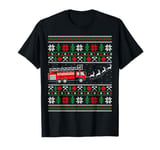 Fire Truck Ugly Sweater Style Firefighter Fireman Christmas T-Shirt