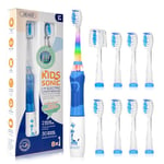 Seago Kids Electric Toothbrush, Childrens Electric Toothbrush, Toddler Electric Toothbrush with 8 Brush Heads, Rainbow LED Light for Junior Boys and Girls Ages 3+, SG-977(Blue)…