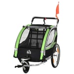 2 I 1 Barnvagn, Cykelvagn Med 5-Punkts Säkerhetsbälte, 360° Vridbar Med Flagga För Max Två Barn Från 1,5 År Och Uppåt
