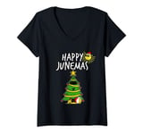 Womens Happy Junemas Christmas 25th June 2021 Funny Tree Summer V-Neck T-Shirt