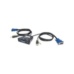 Manhattan KVM Switch Mini 2-Port, 2x USB-A, Cables included, Audio Support, Control 2x computers from one pc/mouse/screen, Black, Lifetime Warranty, Boxed - omkopplare för tangentbord/video/mus/ljud/USB - 2 portar