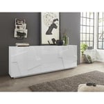 Buffet moderne avec 4 portes et 3 tiroirs, Made in Italy, Buffet de cuisine avec détail, Buffet de salon design, 224x44h86 cm, couleur blanc