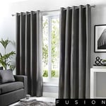 Fusion Sorbonne Paire de Rideaux à œillets 100% Coton, Polyester, Gris foncé/Anthracite, 66 x 72 (168 x 183cm)