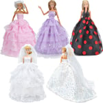 5 st Barbie Kläder Accessoarer Docka Bröllopsklänning Princess Dress