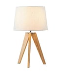 Wooden Retro Tripod Shade Bedside Inspired Table Lamp Cream - Cute Wooden Tripod Table Lamps - with Rustic Fabric Linen Shade - Decorative Modern Desk - Perfect Lighting - Practical & Eye-Caring