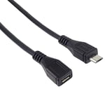 PremiumCord Câble d'Extension Micro USB 2 m, Câble de Données Haut Débit Jusqu'à 480 Mbit/s, Câble de Charge, Micro USB 2.0 Femelle vers Mâle, 5 Broches, 2X Blindé, Couleur Noir, Longueur 2 m