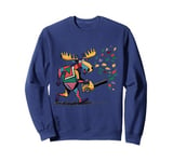 Funny Moose Blowing Fall Leaves with Leaf Blower Abstract Sweatshirt