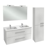 Meuble double vasque 120 cm JACOB DELAFON Ola Up blanc brillant + colonne + miroir et spots