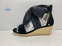 Ugg Trina Wedge Ankle Tie Bow Detail Sandals Suede - Black - UK Size 3 EUR 36