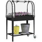 Outsunny Jardinière surélevée Potager avec bâche Transparente, Mini Serre de Jardin, 2 roulettes et 1 étagère inférieure pour légumes, Fleurs, Potager, dim. 80L x 40l x 120H cm