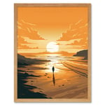 Walk into the Sunset Sand Beach Coastal Landscape Art Print Framed Poster Wall Decor 12x16 inch