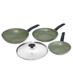 Prestige Eco Non Toxic Non Stick Frying Pan Set of 2 & Wok with Lid - Induction Ready PFOA Free Cookware, Dishwasher Safe Cookware Made in Italy of Recyclable Materials, Green