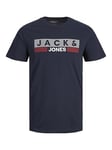 JACK & JONES T-Shirt Homme avec Logo, Grande Taille, col Rond, Manches Courtes, Tee-Shirt Oversize JJECORP, Couleurs:Bleu-foncé-2, Size:6XL