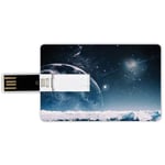 16G USB Flash Drives Credit Card Shape Universe Memory Stick Bank Card Style Another World Landscape Atmosphere Crater Galaxy Nebula Outer Space Infinity,Dark Blue White Waterproof Pen Thumb Lovely Ju