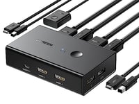 UGREEN HDMI KVM Switch 2 PC 1 Monitor Support 4K@60Hz, 4 Port USB KVM Switches for 2 Computers Share Keyboard/Mouse/Hard Drives/Printer and 1 Monitor, KVM Switcher with 2 USB Cables and 2 HDMI Cable