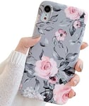 ZTUOK Coque Compatible avec iPhone XR 6,1" pour Filles, Souple, Fine, Coque de Protection Mignonne avec Motif Floral Violet et Feuilles Grises pour iPhone XR 6,1"