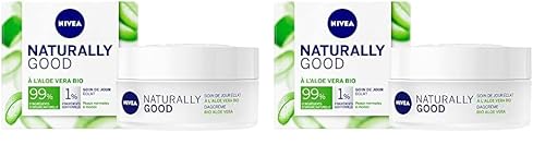 NIVEA NATURALLY GOOD Soin de Jour Coup d’Éclat 50 ml, Soin visage avec 99% d’ingrédients d’origine naturelle, crème de jour à l'Aloe Vera BIO & aux huiles précieuses (Lot de 2)