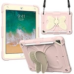 iPad Air 5th / 4th Generation / iPad Pro 11 (3rd/2ème génération) Housse 3D Heavy Duty pour Enfant avec Porte-Stylo dragonne pour iPad 10,9/11" Beige + Rose