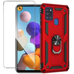 Phone Case Heavy Duty Cover for Samsung Galaxy A21S Case with Screen Protector，Shockproof Magnetic Kickstand Cover Case,