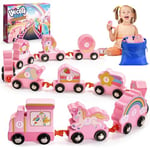 HappyKidsClub Train en Bois Enfant, Licorne Jouet Fille 1 2 3 4 Ans Jeux Montessori Fille en Bois Cadeau Anniversaire Fille 1 2 3 4 Ans Jouet Voiture Bebe Jeux Educatif Enfant 1-4 Ans