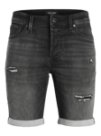 JackandJones Svarta jeansshorts i stretch med slitningar herr (Black Denim,XL)