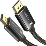 KabelDirekt – Câble DisplayPort 2.1/DP 2.1 – 2m – Connecteurs Métalliques + Tressage, DP80 avec 80 Gbit/s pour PC de jeu/Cartes Graphiques, FreeSync/G-Sync, jusqu'à 16K@60Hz, 8K@120Hz, 4K@240Hz