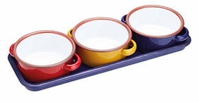KitchenCraft World of Flavours Enamel Serving Dishes / Tapas Bowls with Tray, 11 cm (4.5") - Multi-Colour (Set of 3)