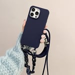 Rokmym Coque pour iPhone 14 avec Cordon Collier pour Étui Colliers de cellulaire Corde Coque avec Bracelet Lanyard Antichoc en Souple Silicone TPU Bumper Coque pour iPhone 14, Bleu foncé