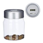 Relaxdays Money Box With Counter, Counting Piggy Bank with Display, Digital Coin Counter, Euro; Gift, 1.2L, Transparent