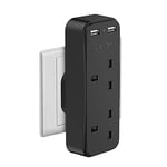 JSVER Double Plug Adapter with 2 USB Charging ports,Multi Sockets Plugs Extension Wall Charger Adapter 13A Power Socket for Travel, Home and Office, Black