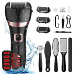 Electric Foot File Callus Remover,Wolady Waterproof Feet Hard Skin Remover Rechargeable with 3 Rollers and 2 Speeds,10 in 1 Foot Scrubber Pedicure Kit for Dead Skin Calluses Cracked Heel,Black