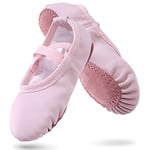 Chaussure De Ballet en Cuir Ballerine Demi Chaussures De Danse Yoga Gymnastique Pantoufles à Semelle Fendue pour Filles Femmes EU24, Rose