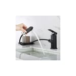 Mitigeur lavabo noir douchette acier inoxidable levier unique eau chaude et froide avec tuyaux inclus robinet noir salle de bain robinet salle bain