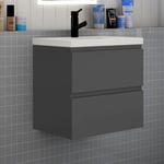 Meuble de salle de bain avec lavabo, 60 cm, 2 tiroirs avec fermeture amortie, meuble suspendu anthracite