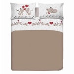 PENSIERI DELICATI Parure de lit Double 100% Coton, Parure de lit Double 180 x 200 cm, avec Drap Plat, Dessus et 2 taies d'oreiller, fabriquée en Italie, Fantaisie Chatons Beige