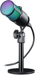 Defender Microphone De Jeu Pc Rvb Avec Support, Pour Streaming Podcast Studio, Microphone Usb Pour Pc, Avec Pr Casque 3,5 Mm, Microphone De Table Compatible Avec Windows Macos Ordinateur Por[X1718]