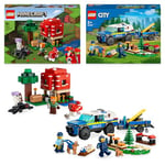 LEGO Animal Bundle: City Mobile Police Dog Training (60369) and Minecraft The Mushroom House (21179), With Dog, Puppy and Spider Figures, Toy Police Car and House, Easter Gift for Kids, Boys and Girls