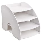 Trieur de Document en Bois, Multifonction Organisateur de Bureau, Rangement De Fichiers Papier A4, Plateaux de Classement de Maison et École, Bac à Dossiers Stationnaire, 34 x 24,5 x 27 cm (Blanc)