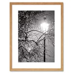 Wee Blue Coo Lonely Street Lamp Winter Night Black White Framed Wall Art Print