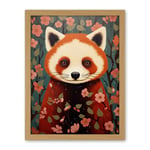 Artery8 Red Panda Cute Tree Blossom Kids Bedroom Artwork Framed Wall Art Print 18X24 Inch