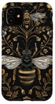 Coque pour iPhone 11 Beau motif abeilles et fleurs noires