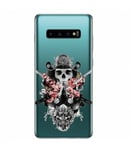 Coque Galaxy S10 samourai tete de mort fleur katana bushi