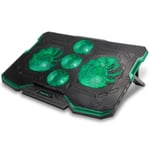 ENHANCE Cryogen Gaming Laptop Cooling Pad - Fits 17" Computer, PS4 - Adjustable Laptop Cooling Stand with 5 Quiet Cooler Fans, 2 USB Ports and LED Lighting - Slim Portable Design 2500 RPM (Green)
