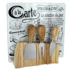 Totally Addict KA1732 Plateau à fromage et ses 3 ustensiles couteau fourchette hachette Avec support aimanté Bois inox et verre Beige gris et noir H22 x 4 x 21 cm