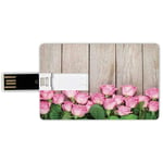 4G USB Flash Drives Credit Card Shape Roses Decorations Memory Stick Bank Card Style Valentines Day Background With Pink Roses Over Wooden Table Top View Picture Art Waterproof Pen Thumb Lovely Jump