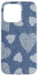 iPhone 15 Pro Max Cute Big & Small Hearts Blue Denim-Like Pattern Case