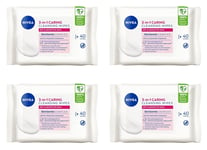 4 x NIVEA 3-in-1 CARING Cleansing Wipes for Dry & Sensitive Skin (40 per pack)